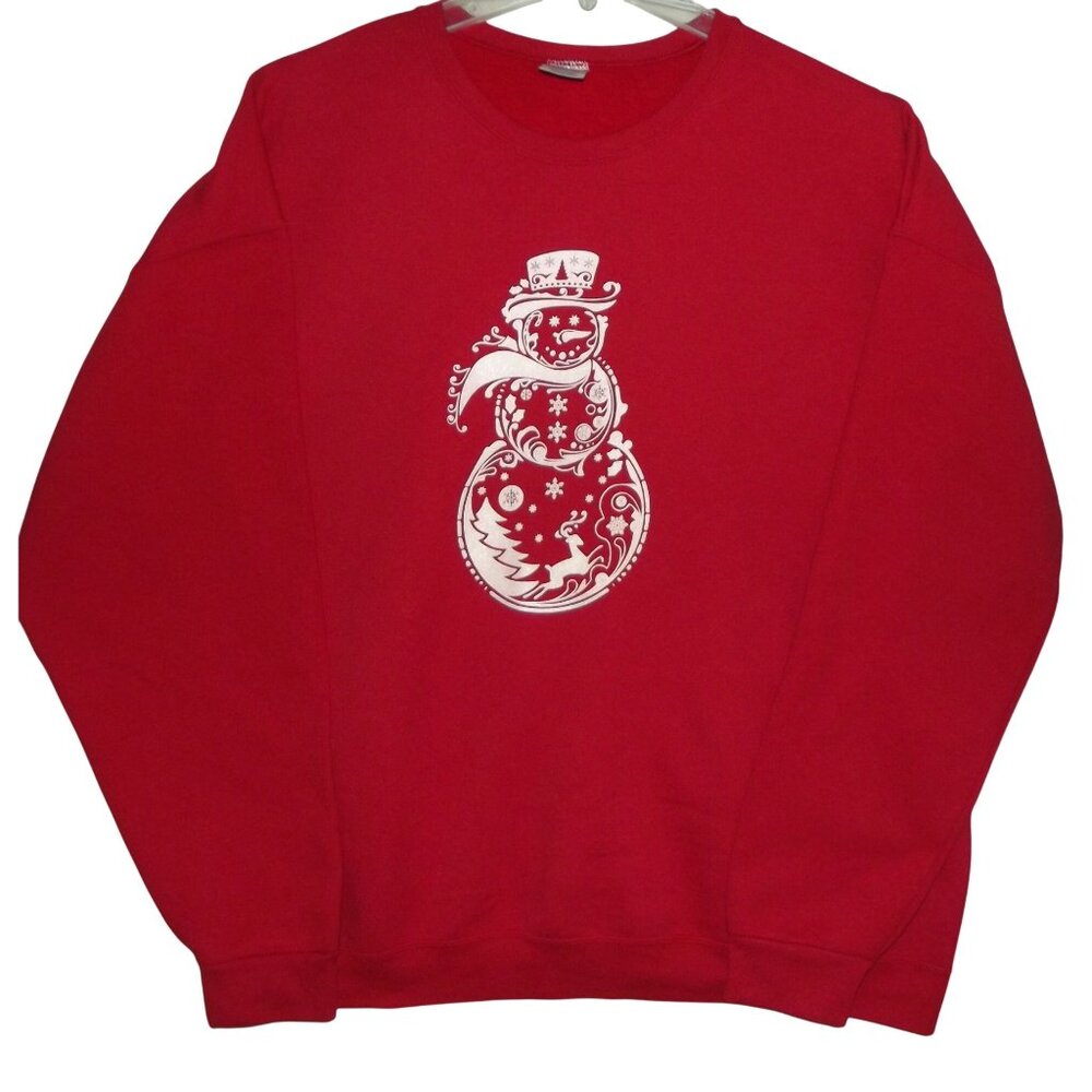 Christmas Sweatshirt Sz XXL red snowman glitter Jersees NuBlend fleece oversized